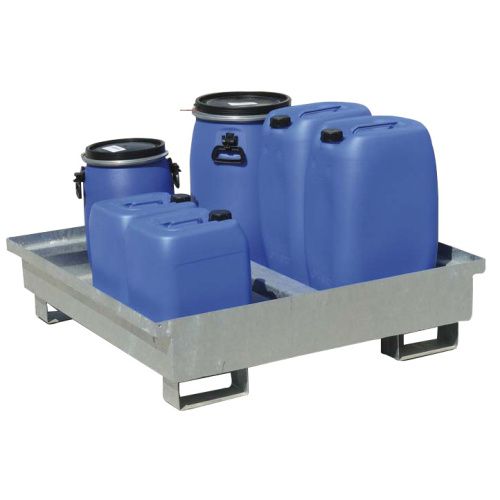 Tava de retentie pentru 2 butoaie de 200 L, fara gratar, din otel galvanizat, capacitate 220 L