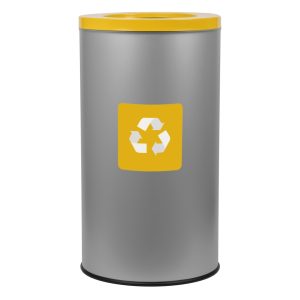 Coș rotund pentru colectare selectivă, oțel gri, 75 L, capac galben