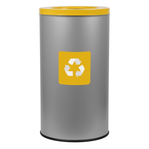 Coș rotund pentru colectare selectivă, oțel gri, 75 L, capac galben